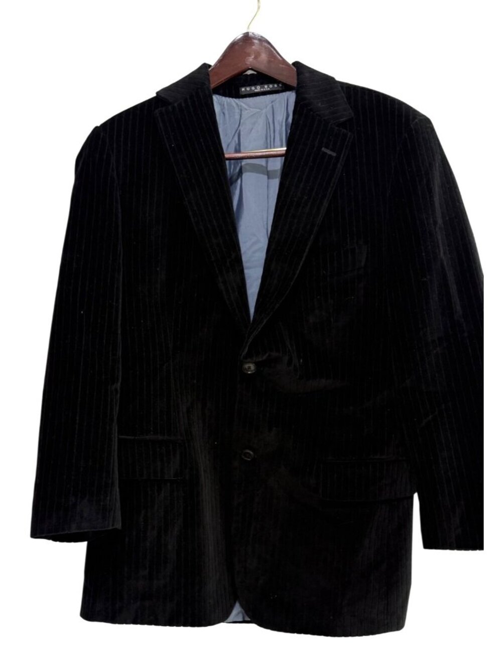 Hugo Boss Bertolucci Black Velvet Textured Pinstripe Mens Blazer Jacket 42S